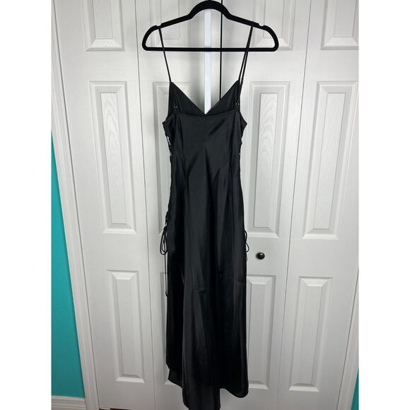 Y2K Victorias Secret Black Satin Slip Dress M 90s Lingerie Dress Side Lace-Up - Picture 6 of 7